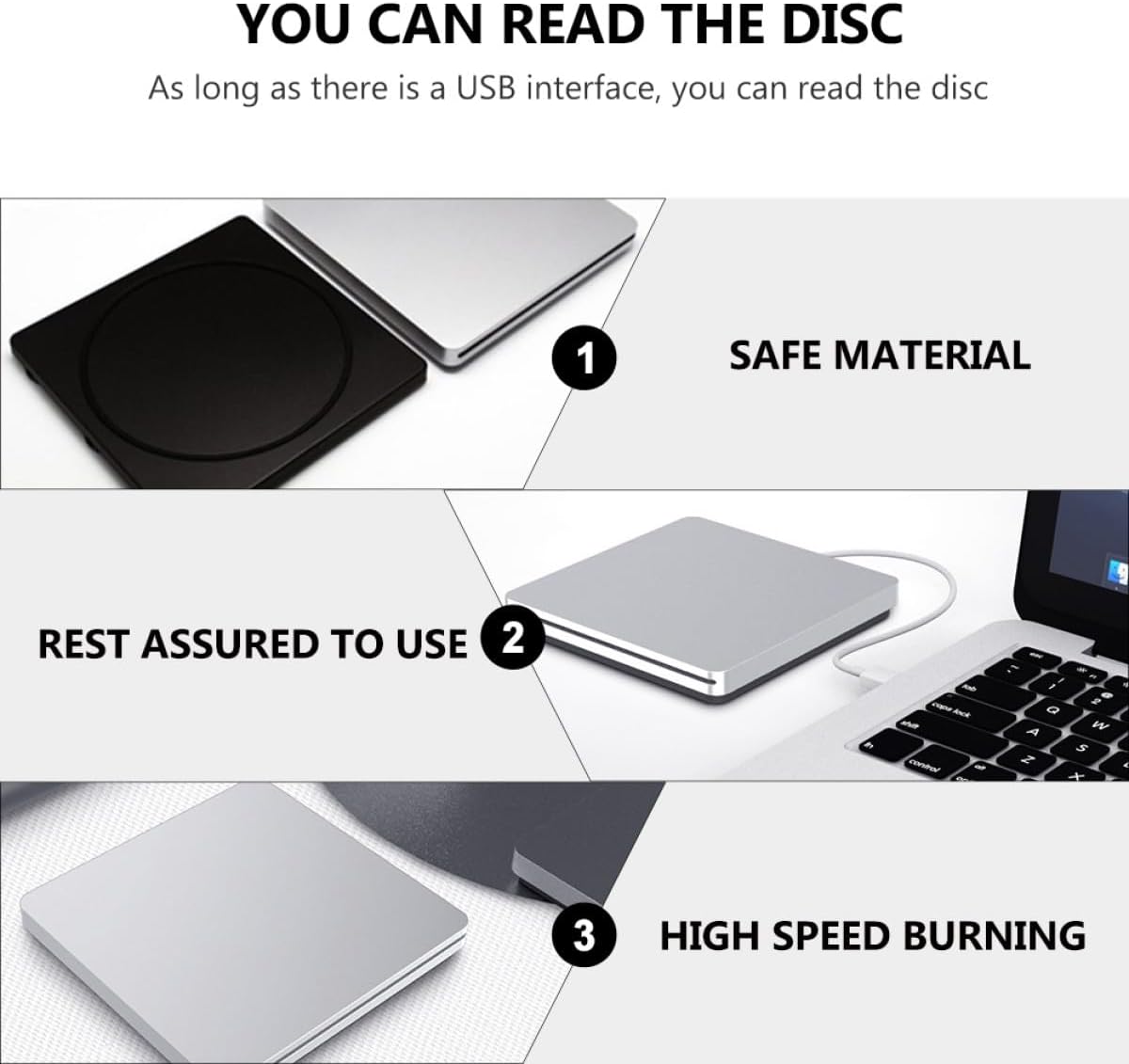 COHEALI USB 3.0 External DVD Writer and DVD Player Silver Gray with CD Drive, Portable Optical Disc Burner Compatible with Laptop and Desktop Operating Systems