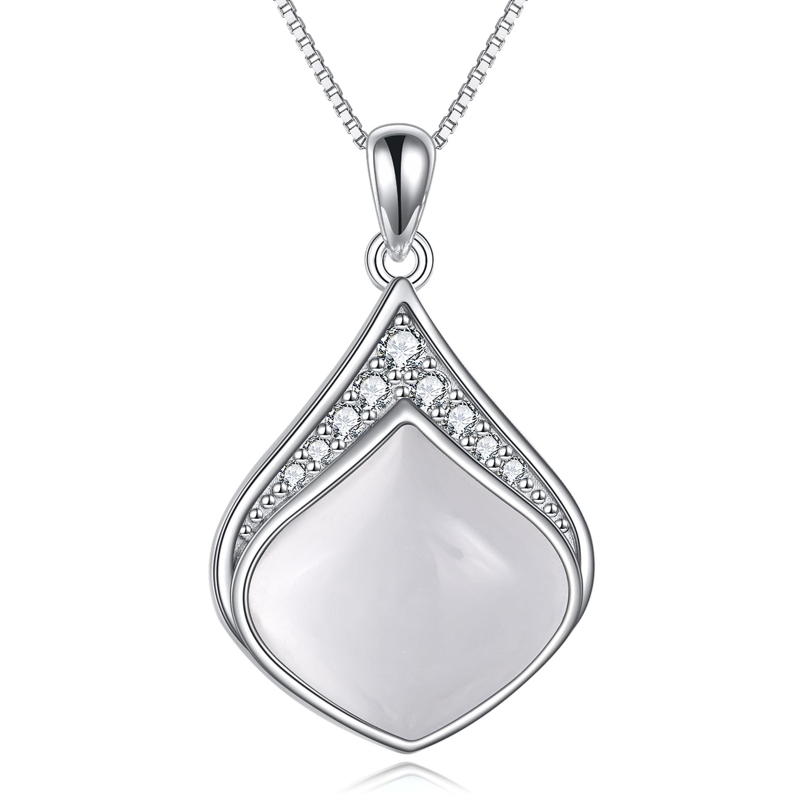 YAFEINI Teardrop Necklace Sterling Silver Filigree Irish Pendant Necklace Natural Stone Moonstone/Lapis Lazuli/Larimar/Moss Agate Necklace Jewelry
