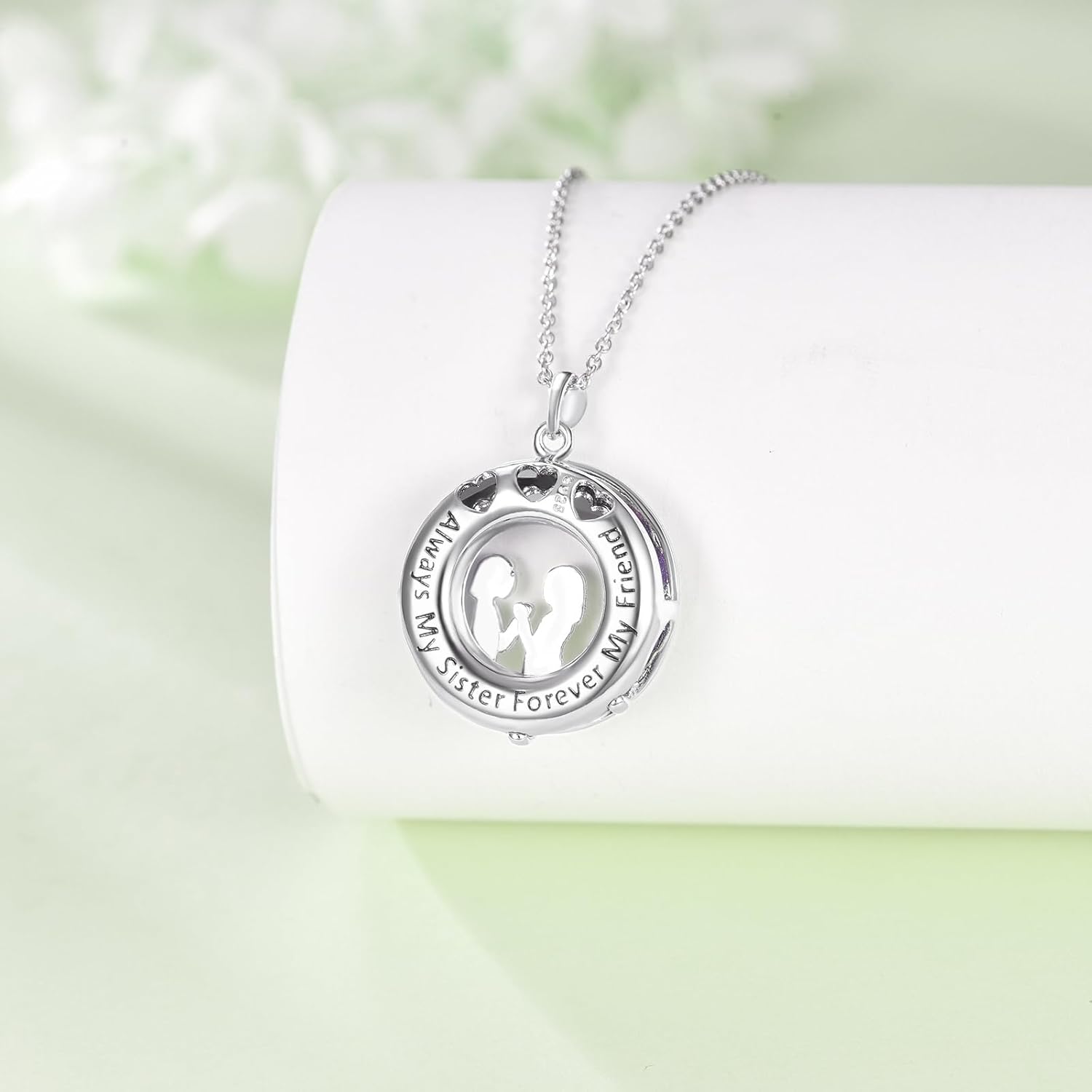 CRMAD Sister Necklace Sterling Silver Always My Sister Forever My Friend Pendant Crystal Jewelry Friendship Gifts for Women - Image 3