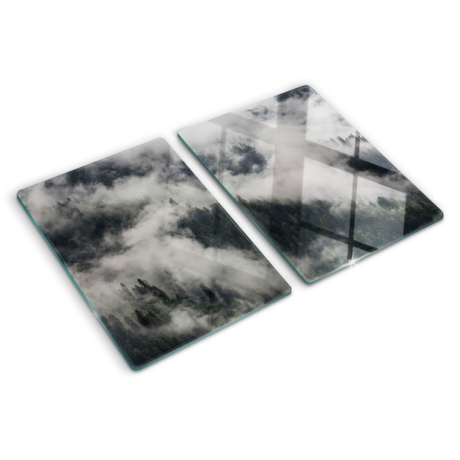 Planche à découper haut de gamme bords polis et verre résistant motif forêt mystique