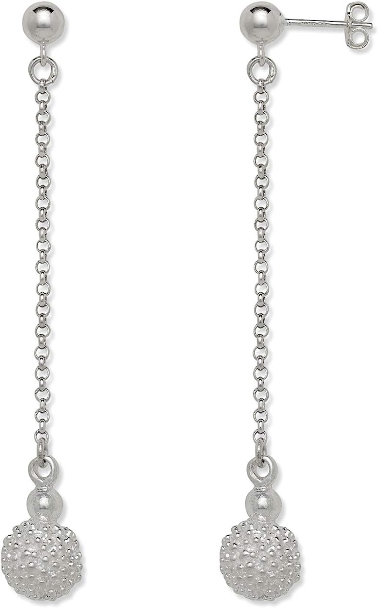 Textured Ball .925 Sterling Silver Chain Earrings
