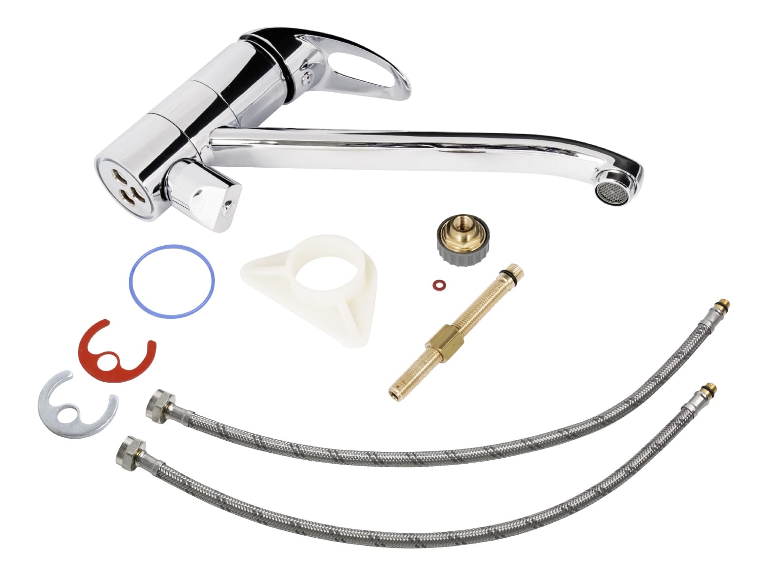 aquaSu® Spültischarmatur mit Geräteanschluss Concordia, Einhebelmischer mit Wasserspar-Kartusche, Wasserhahn für Spüle, Auslauf schwenkbar, Standard-Befestigung, Messingkern, chrom, 796019