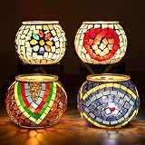 Rancco Votive Candle Holders for Table Centerpiece, 4Pc Dreamy Stained Glass Candle Holder, Mosaic T