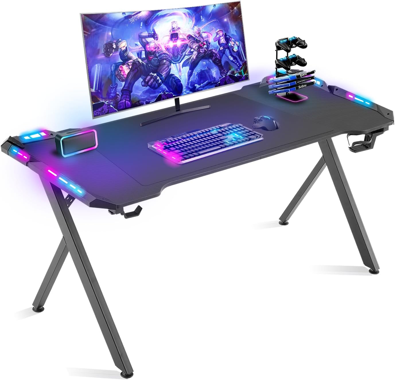 Dowinx Gaming Desk with LED Lights, RGB Gaming Computer