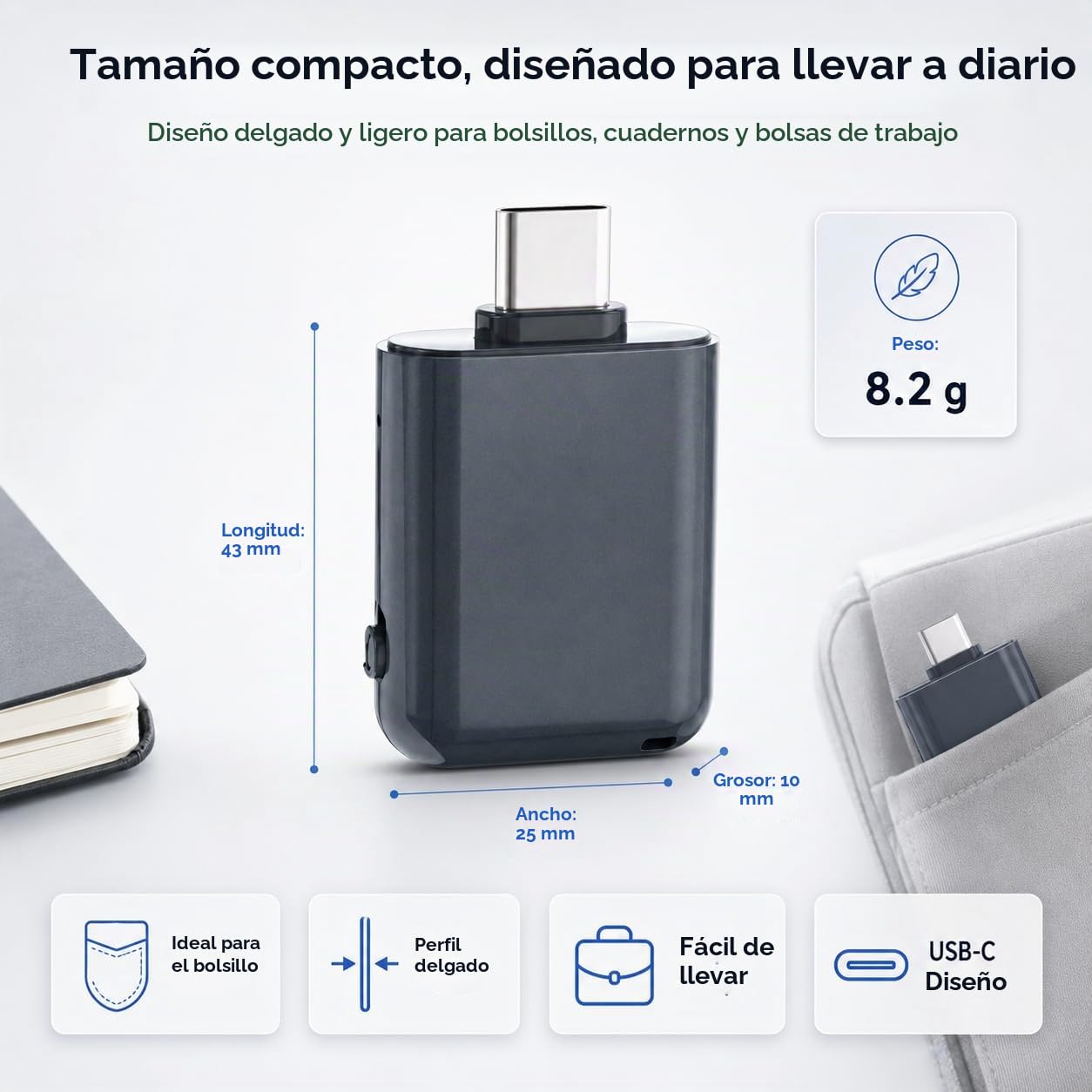 Mini Grabadora de Voz - Grabadora de Voz de 64 GB 1536 Kbps con Grabación One-Touch, Grabadora de Voz Espía Discreta para Reuniones, Cursos