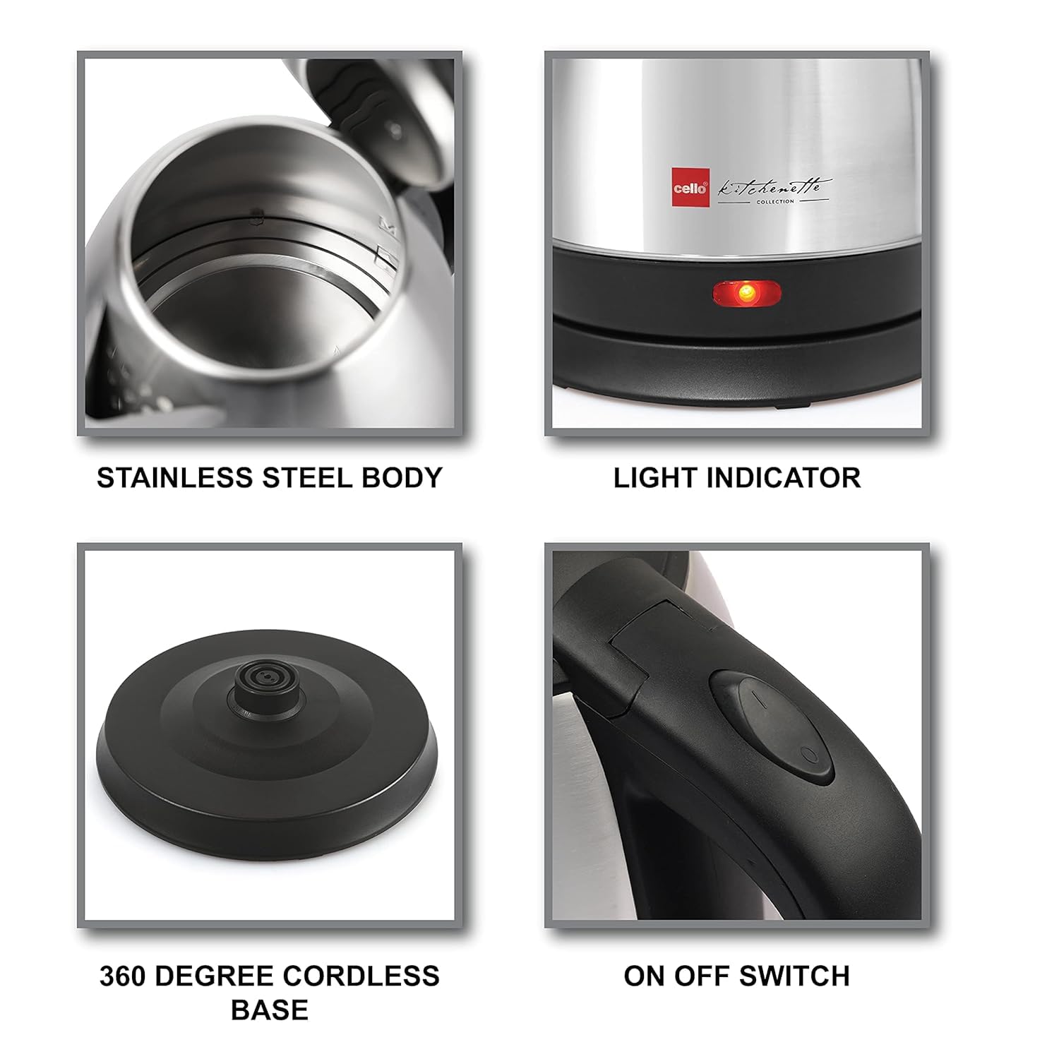 Cello Quick Boil Electric Kettle - 1.5L Stainless Steel -5