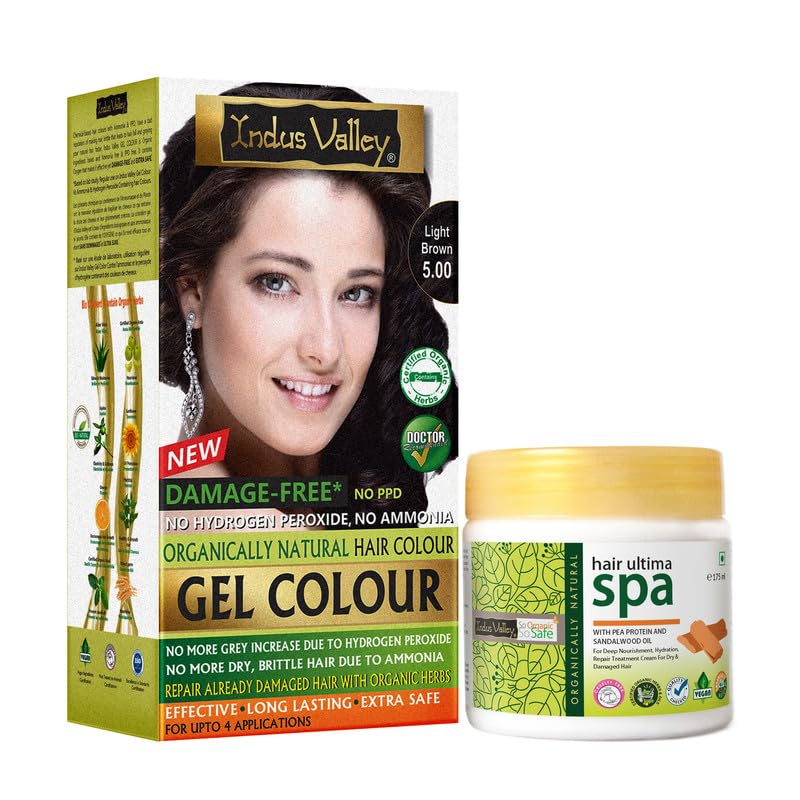 Image of INDUS VALLEY Natural Damage Free Gel Colour Light Brown With Hair Ultima Spa (175 ml)