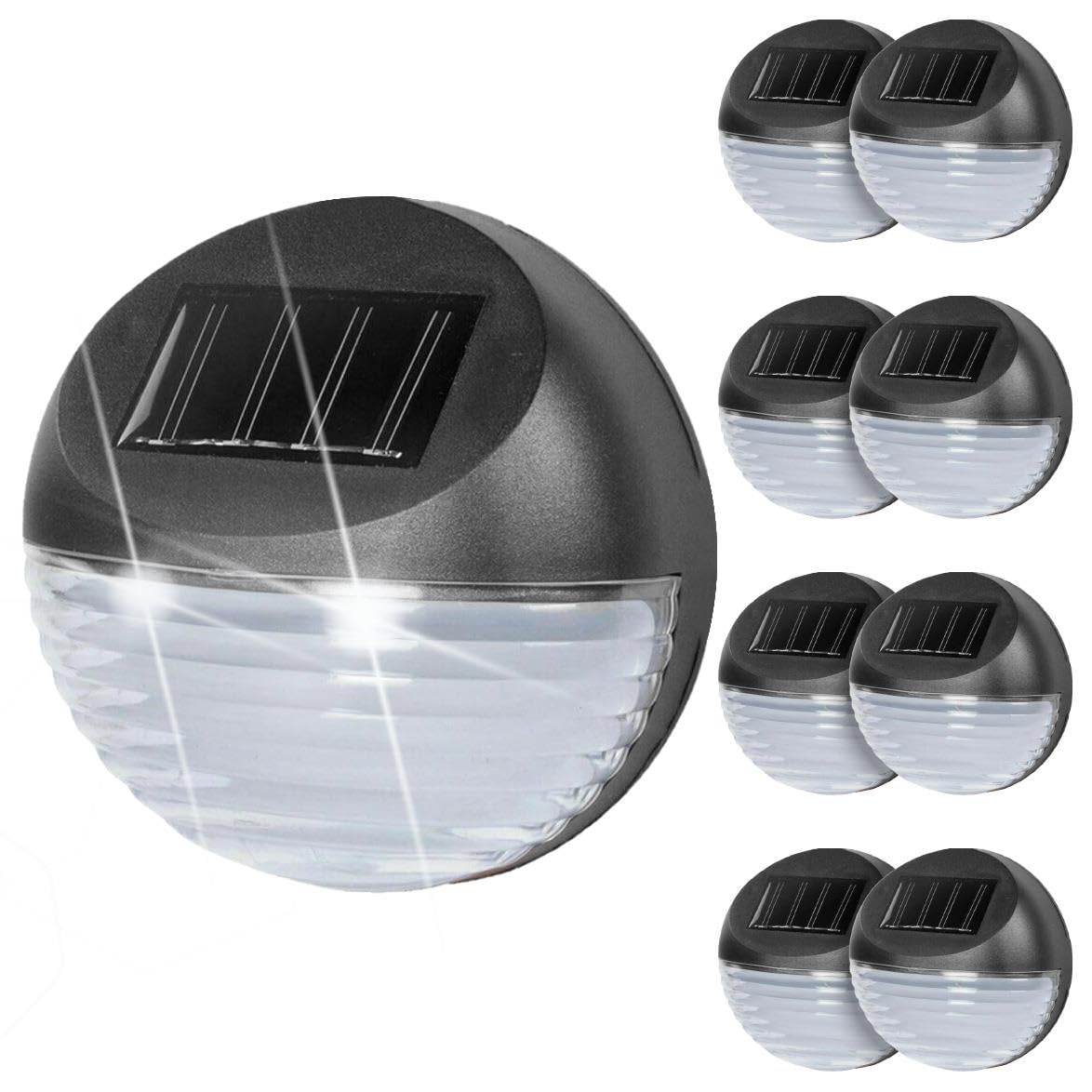 GEEZY Solar Fence Lights, Set of 8 – Cold White LED, Black, Auto On/Off Dusk-to-Dawn, Water & Weather Resistant – Solar Lights Outdoor Garden for Walls, Fences, Decks — image 1