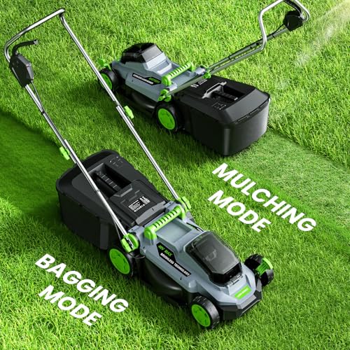 Image of 13 Inch Cordless Lawn Mower, 40V Electric Lawnmower for Garden /Patio /Yard | 2 x 20V 4.0Ah Battery, 13 inch Cutting Width, 5 Adjustable Height, 30L Grass Bag, Bagging Mode&Mulching Mode