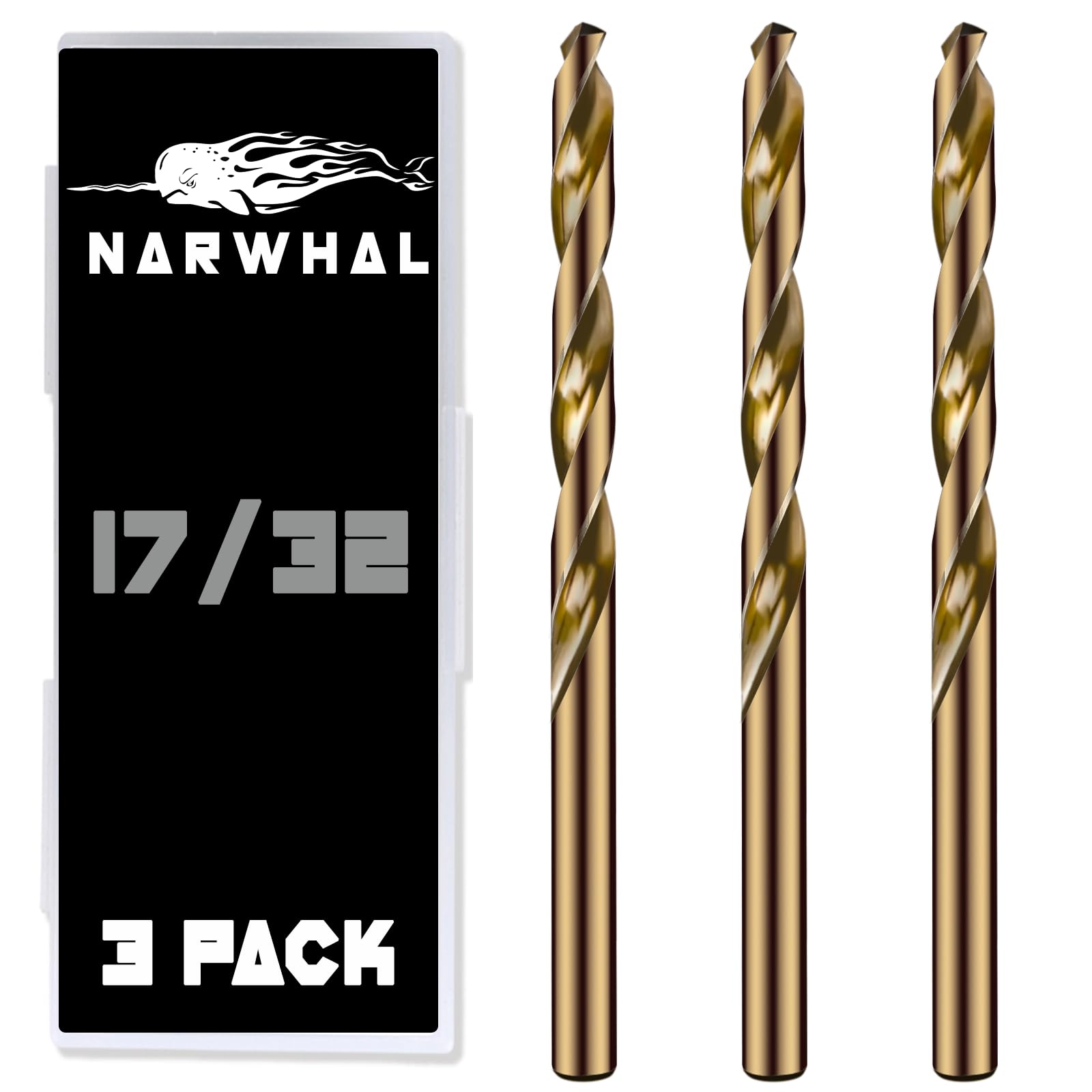 17/32 Cobalt Drill Bits - 3 Pack - 6 Inch Length - M35 Cobalt Drill Bits with Storage Case - Perfect Drill Bits for Metal, Hardened & Stainless Steel, Cast Iron, and More!