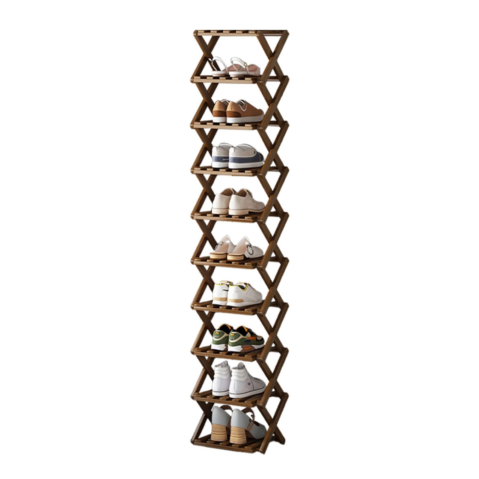 Zapatero Estrecho Madera Zapatero Vertical de 10 Niveles, Mueble Recibidor Zapatero, para Puerta de Entrada, Espacio Pequeño, 26 x 26 x 159 cm (Color : Brown, Size : 26 * 26 * 159)