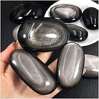 Vista 3 de StoneStory Piedra de preocupación de bolsillo de obsidiana plateada para equilibrio de energía de Reiki, 1 pieza (obsidiana plateada)