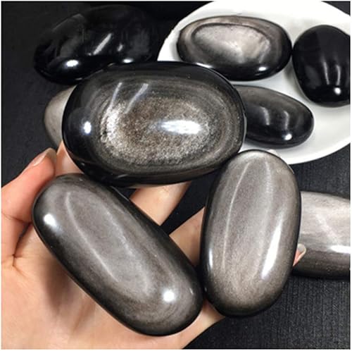 Miniatura 3 de StoneStory Piedra de preocupación de bolsillo de obsidiana plateada para equilibrio de energía de Reiki, 1 pieza (obsidiana plateada)