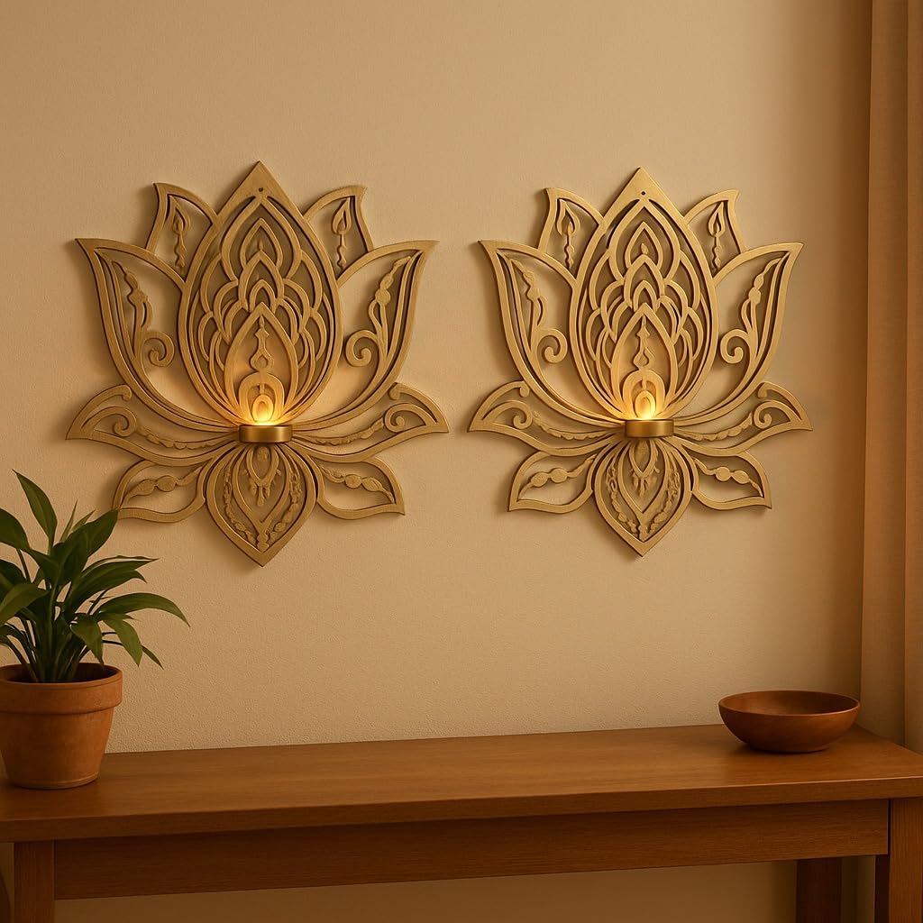 Wall Hanging Lotus Candle Stand – Elegant Metal Lotus Design for Tealight & Votive Candles | Stunning Home Décor Accent for Living Rooms, Bedrooms, and Meditation Spaces (Set of 2)-image-3