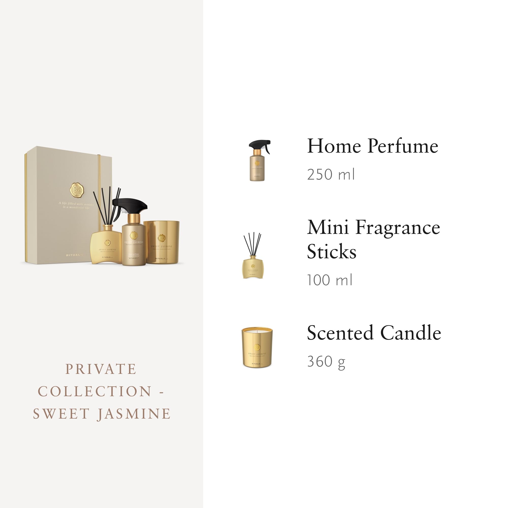 RITUALS Geschenkset Sweet Jasmine Large – luxuriöse Raumdüfte aus der Private Collection – Aromatherapie-Geschenkbox mit Raumparfüm, Duftkerze und Duftstäbchen