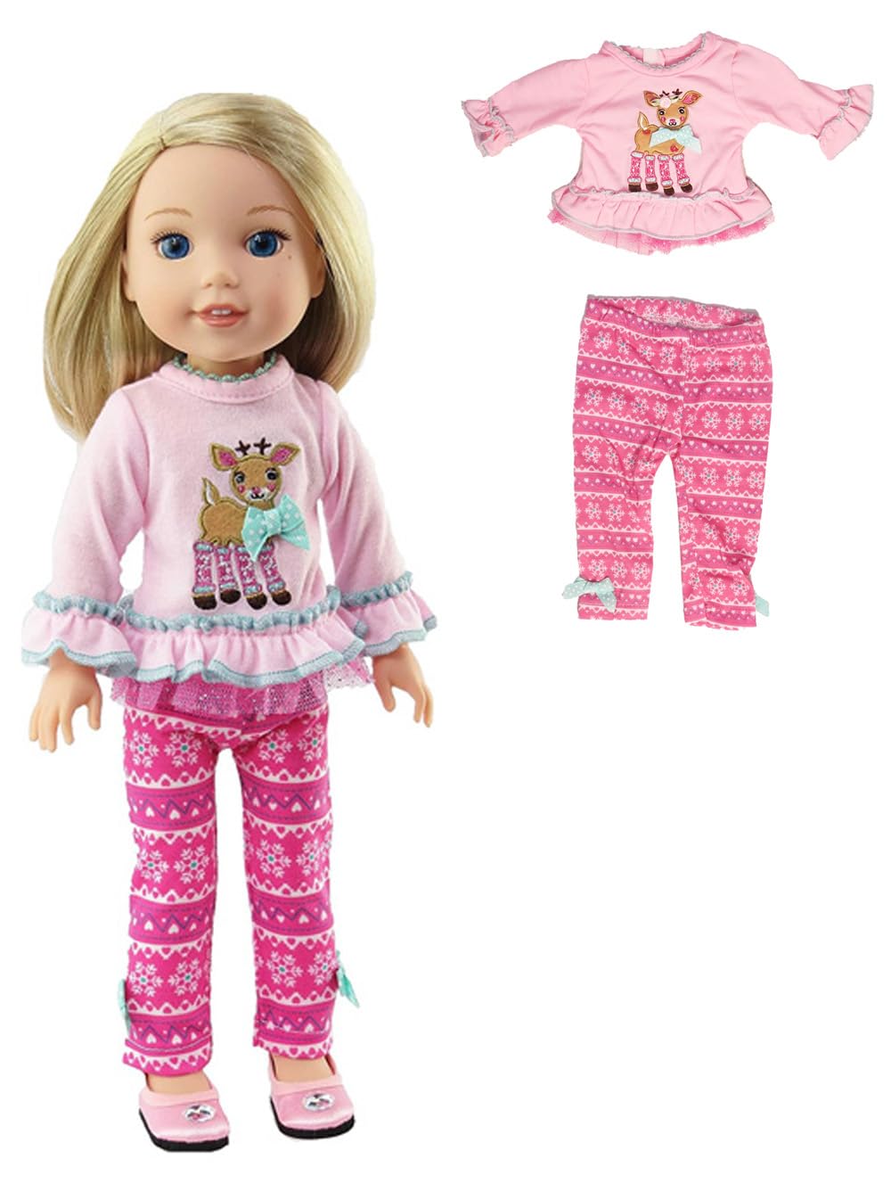American Fashion World Pink Reindeer Pants Set for 14-Inch Dolls | Premium Quality & Trendy Design | Dolls Clothes for Popular Brands