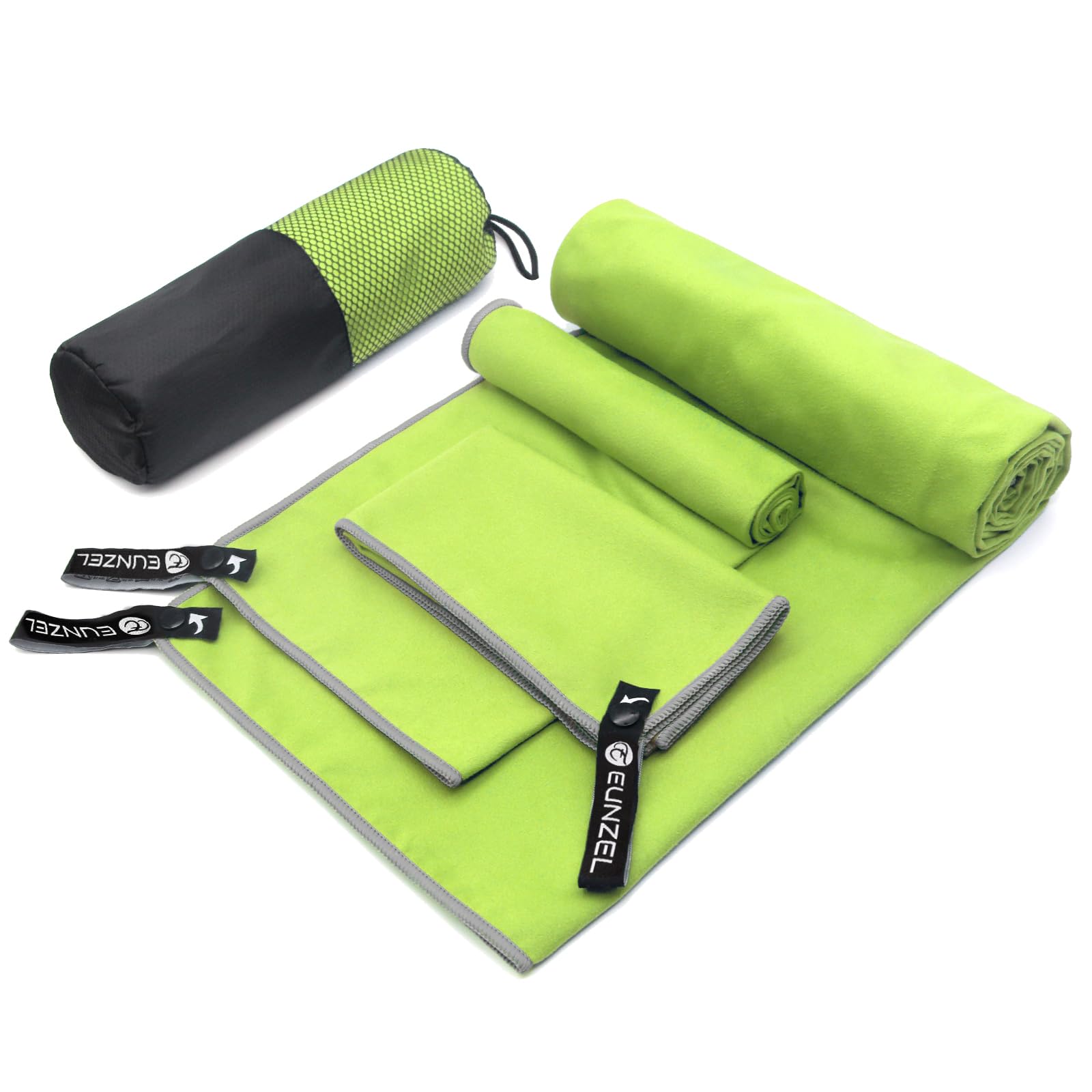 Eunzel Quick Dry Camping Towel, Microfiber Travel Towel 3 Size at 1 Pack,Fast Drying Towel Set for Camping, Beach, Gym, Sports, Yoga & Swimming Pool, Olive