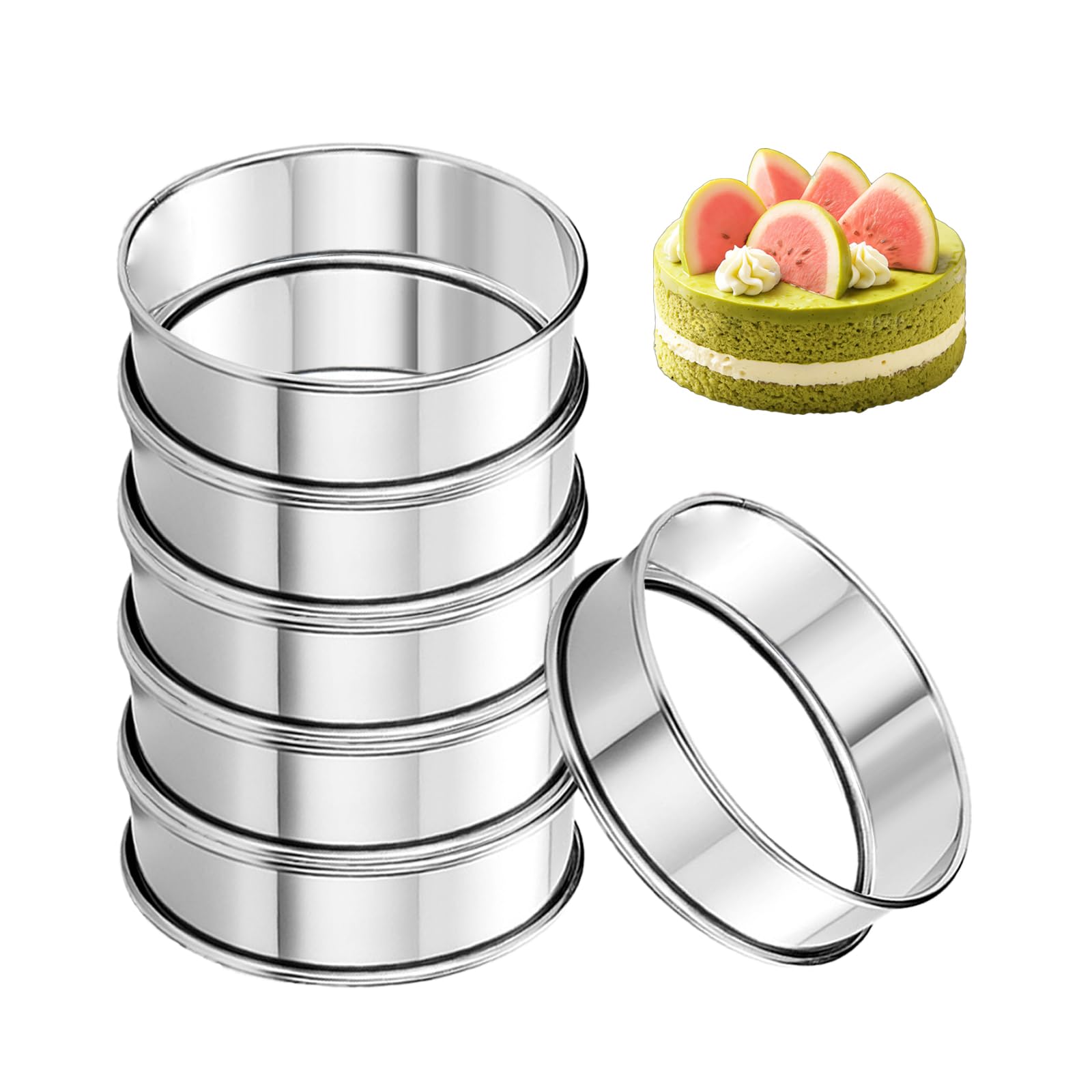Uncle Jack 6Pcs English Muffin Rings, 4inch Stainless Steel Crumpet Rings, Double Rolled, Nonstick, for Frying Eggs, Kitchen Baking, Crumpets Baking, Silver