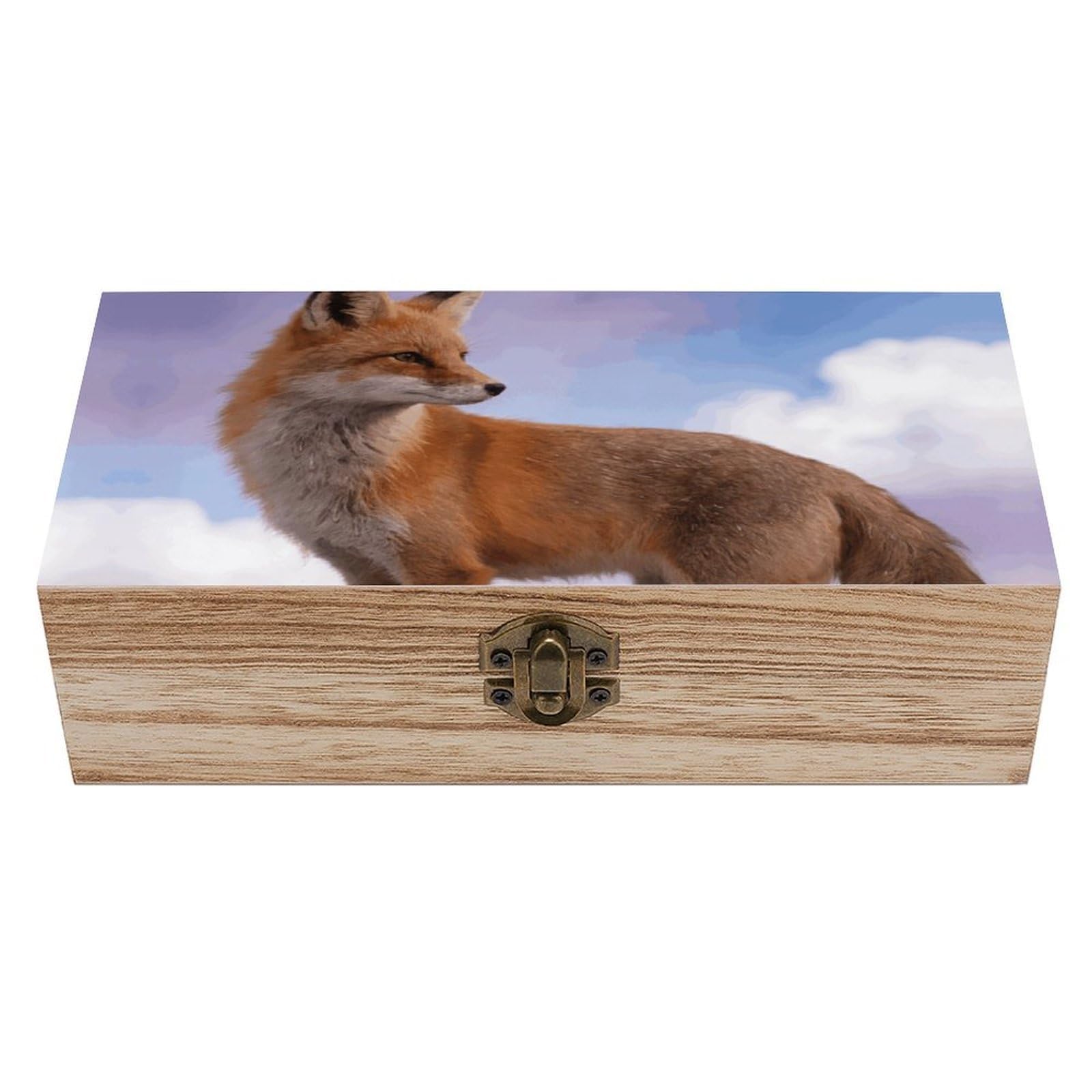 LZQPOEAS Fox Wooden Storage Box Small Decorative Box with Hinged Lid Handmade Elegant Keepsake Storage Box for Jewelry, Photos, Trinkets, Letter Gifts, Small Heirlooms