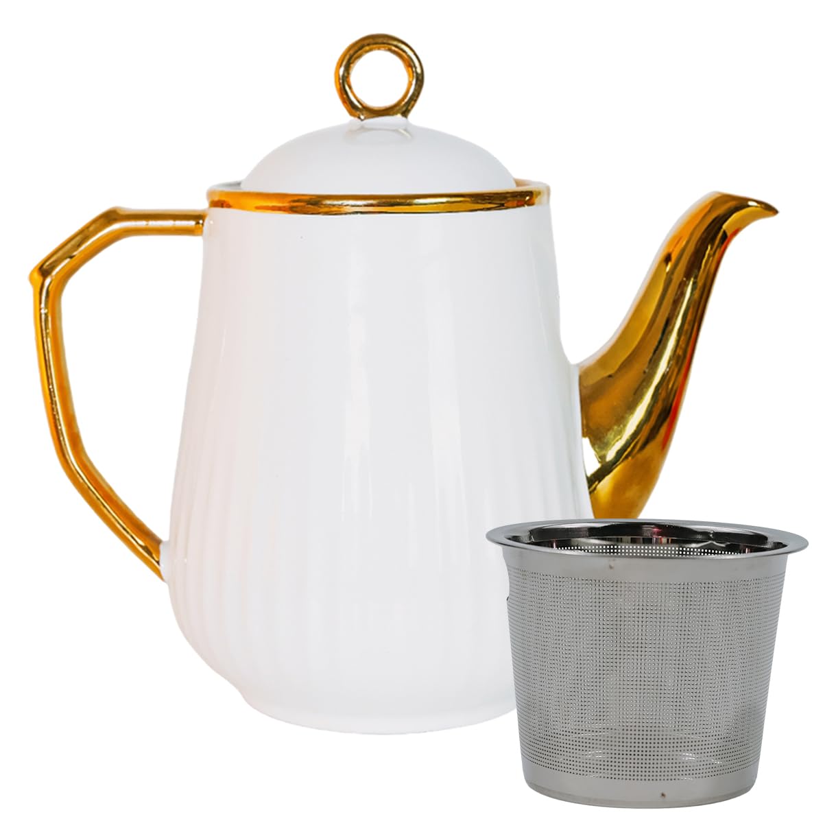 Teiera in porcellana minimalista 、Teiera in ceramica con infusi per teiere da tè sfuso per teiere da tè 、Teiera (oro, grande)
