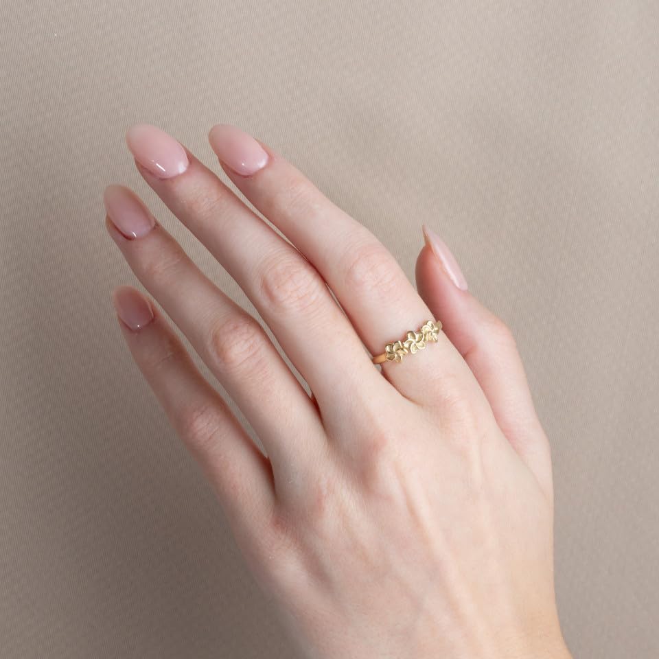 14K Yellow, White, and Rose Gold Dainty 2mm Trio Hawaiian Flower Plumeria Band Statement Ring for Women Girls, Available in Sizes 4-12 - Image 2