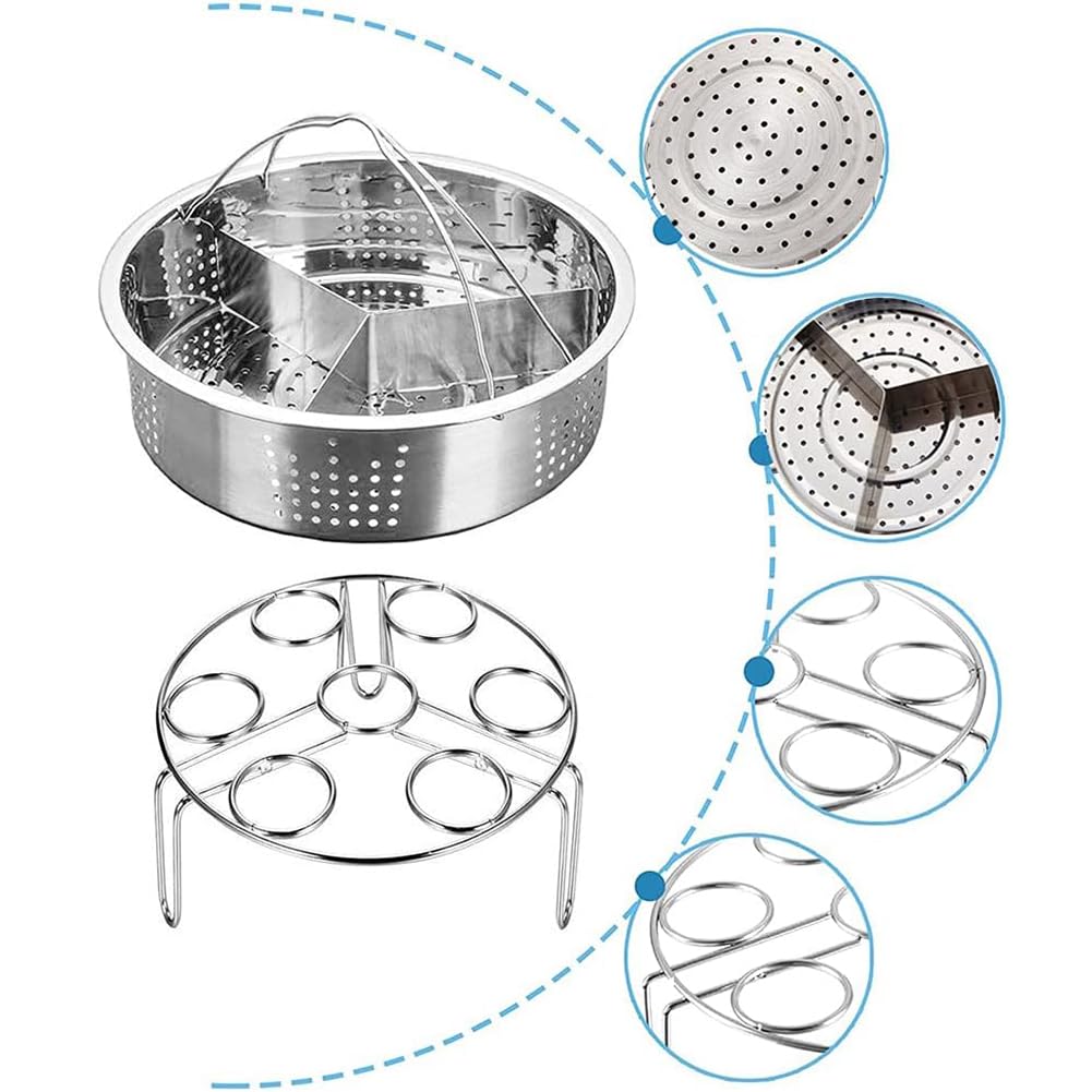 Juego de 3 Piezas Juego Rejillas Vaporera, Vaporera con Asa, Incluir Vaporera Inoxidable, Rejilla para Cocer Huevos al Vapor y Separadores, para Ollas con un Diámetro Interior Superior a 21 cm