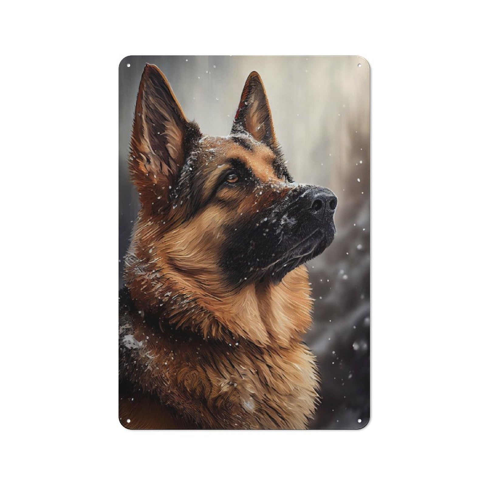 Junmoney German Shepherd Snow Bistro Style Bistro Metal Sign 30X20cm Featuring Shop Wall Decor For Takeaway, Bar, Kitchen Or Counter Area