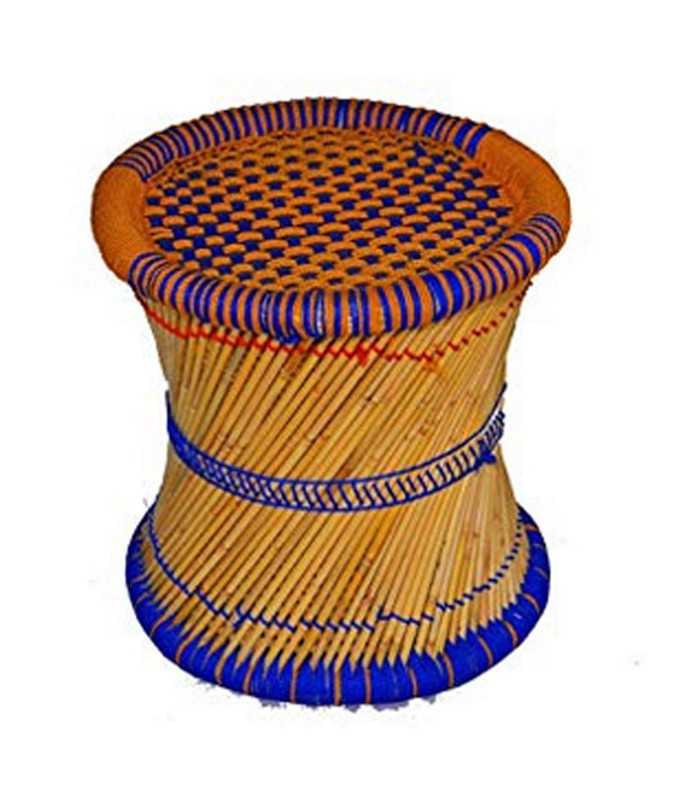 KSM Anupam Enterprises Eco Friendly Handicraft Cane Bar Bamboo Chair/Stool/Muddha/Mudda for Outdoor/Indoor/Furnishing/Color: Multicolored 1 Piece (14 inch Height)