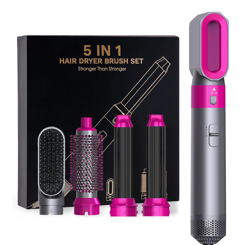 Azarton trueglowW 5-in-1 Hairstyler – Warmluftbürste & Lockenstab mit 5 Aufsätzen – Föhnen, Glätten & Stylen in einem – Schonendes Haarstylinggerät in Gold für Volumen & Glanz (Lila)