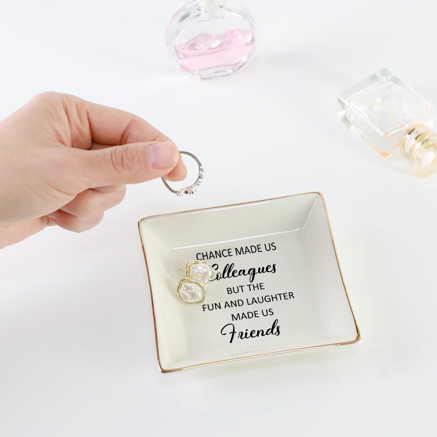 HOME SMILE Colleague to Friend Gifts for Women Jewelry Tray- Retirement Leaving Farewell Appreciation Birthday Christmas-Chance Made Us Colleagues,But The Fun and Laughter We Share Made Us Friends