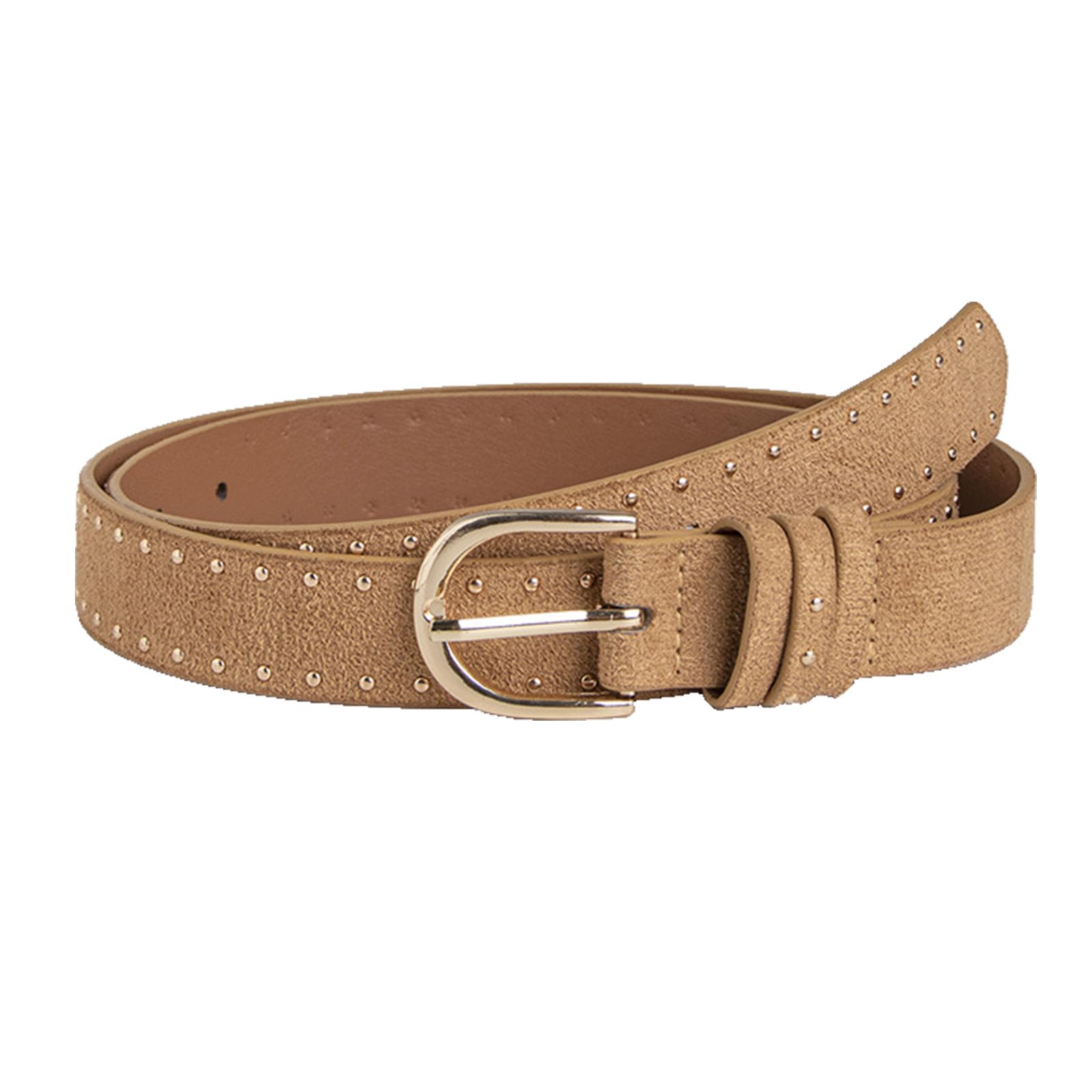 Jiary Women's Khaki ,100Cm/39.4'',Brown Suede Belt Leather Belt With Silver Pin Buckle, Elegant Luxury Studded Belts For Trendy For Jean, Dress, Suit, Coat