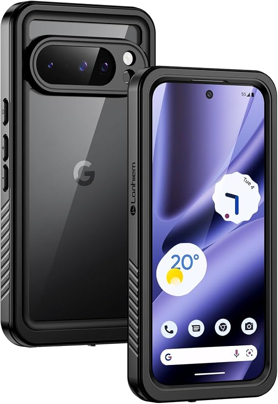 Lanhiem Pixel 10 Pro XL Case, IP68 Waterproof Dustproof Case with Built-in Screen Protector, Rugged Full Body Shockproof Protective Clear Cover for Google Pixel 10 Pro XL 6.8 Inch, Black