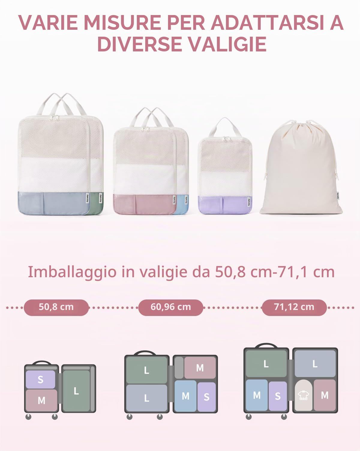 Narwey Organizer Valigia 6 Pezzi Packing Cubes Compression, Organizer Valigia Viaggio Compressione Salvaspazio, Viaggio Accessori Utili per Vestiti Scarpe Deposito per Viaggiare (Combinati)