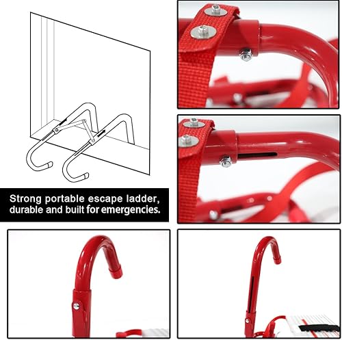 Miniatura 4 de Escalera de escape de incendios, escalera de seguridad portátil de emergencia de 3 pisos para adultos y niños con peldaños antideslizantes y amplios