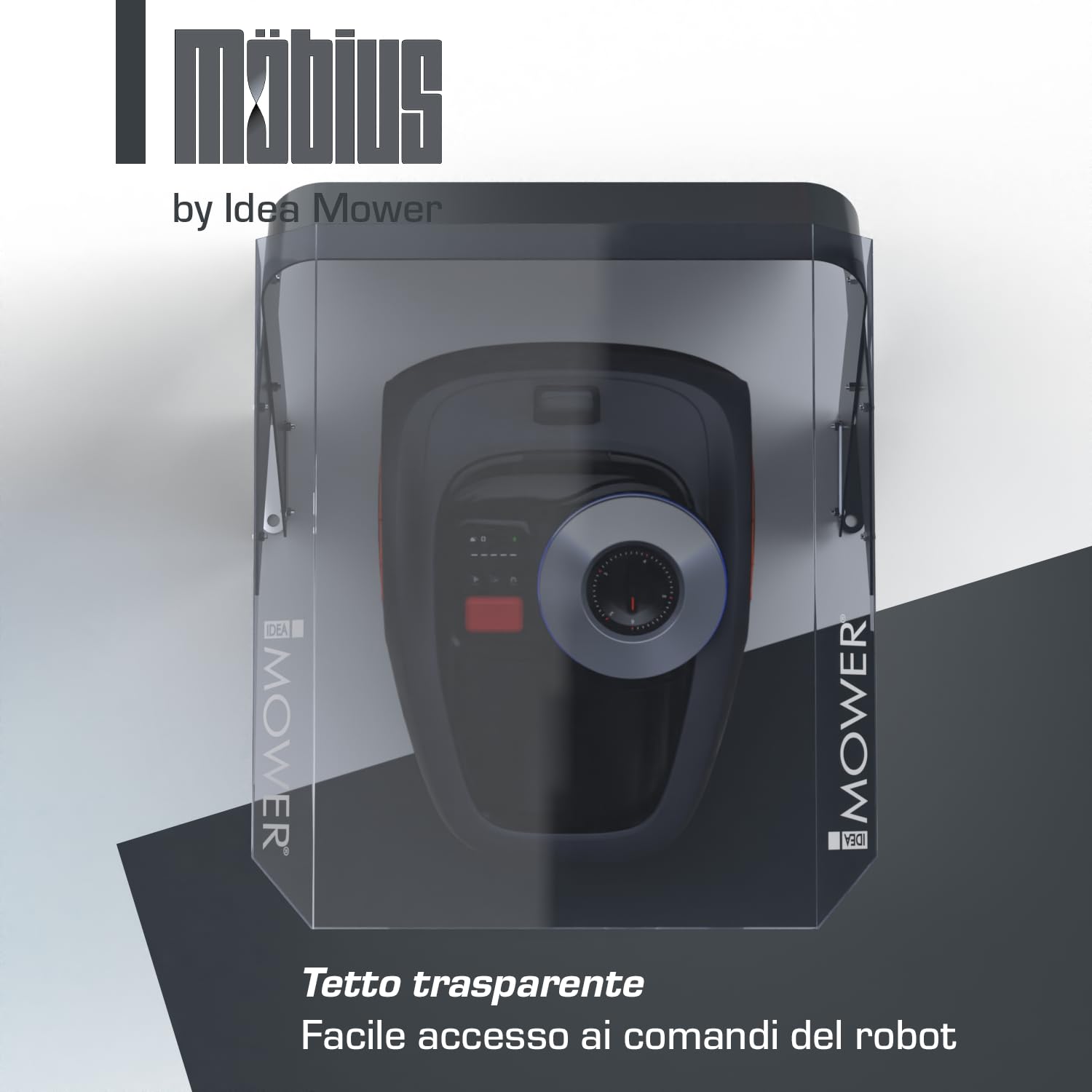 Idea Mower garage per robot tagliaerba Mobius compatibile con Navimow i 105e, i 108e, copertura trasparente in policarbonato UV, alluminio composito e acciaio inox