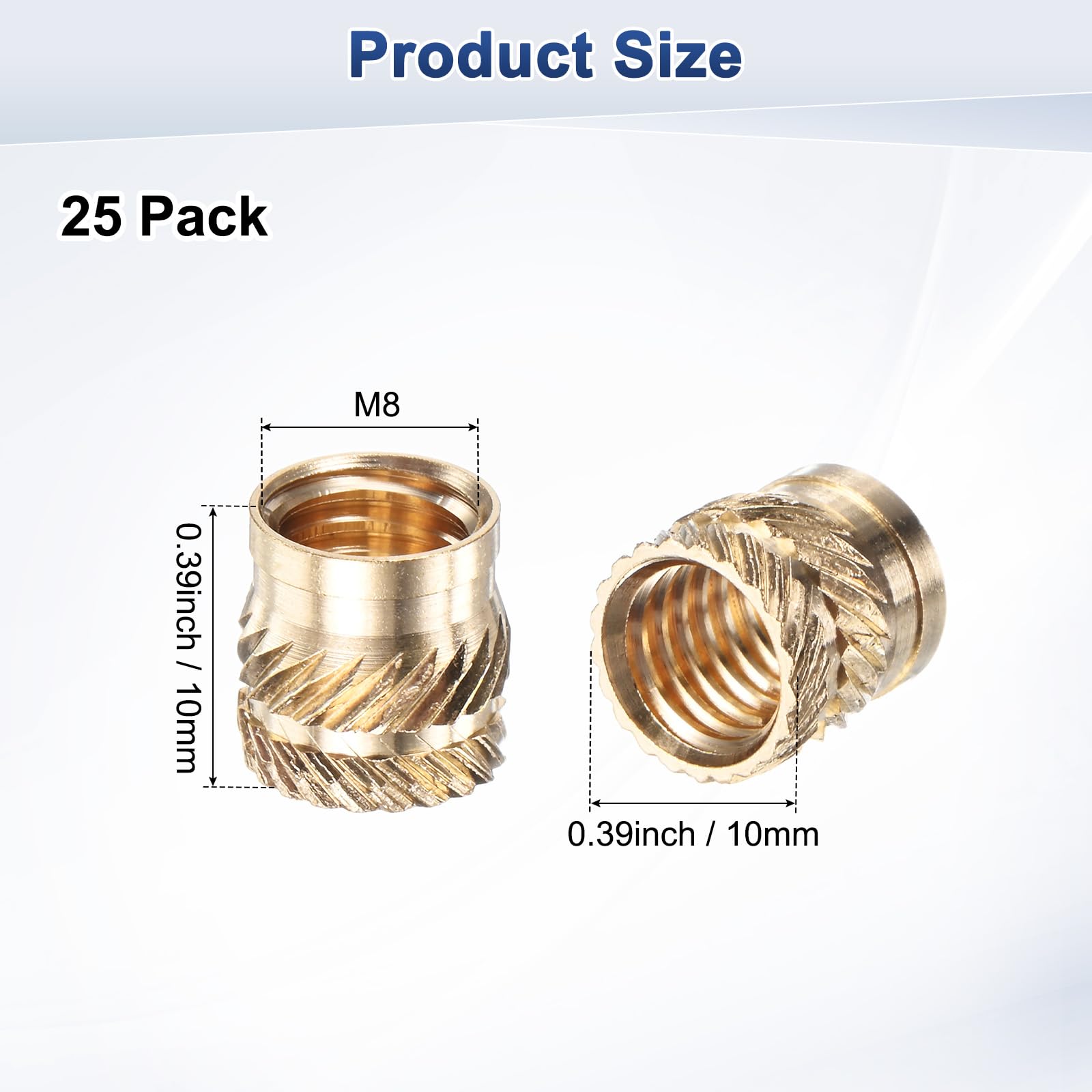 M METERXITY 25-Pack Threaded Inserts, M8 x 10mm L x 10mm OD Brass Heat Set Insert Nuts - Image 3