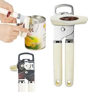 Professionell 3-i-1 manuell burköppnare, rostfritt stål burköppnare med slät kant, ergonomiskt halkfritt handtag och integrerad flasköppnare, grundläggande köksverktyg