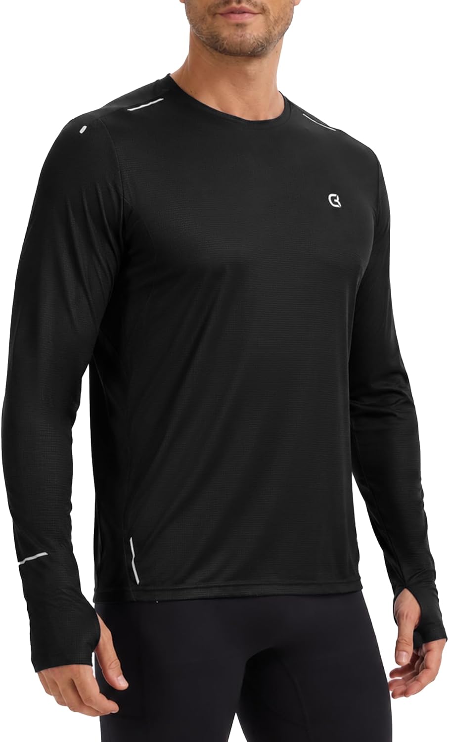 Long Sleeve Running Shirt for Men with Watch & Thumb Hole, Reflective Quick Dry Night Running Athletic Tee Shirts