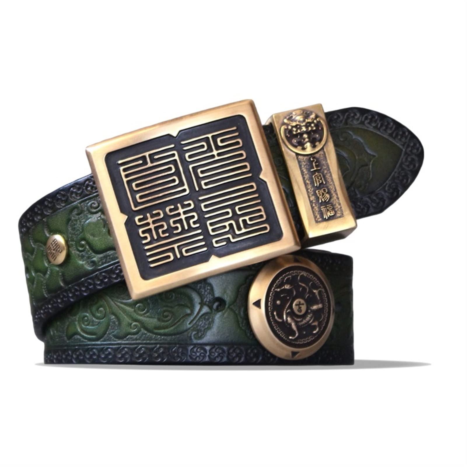 KEYESMINERVintage Men's Belt Handmade Copper Button Genuine Leather Strap Male Belts For Men Women Cowhide Vegetable Tanning Leather Vintage Buckle Belt