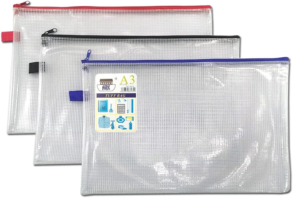 6 x A3+ Tuff Bag School Waterproof Storage Strong Pencil Pen Case Zip Wallet (460x 350mm)