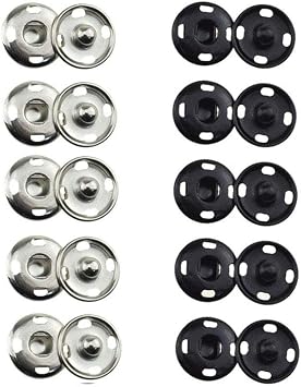 Hao Pro Sew on Snap Button 10mm Dia Press Stud Metal Fastener Stay Put Close Clip Tightly Smooth Touch for Sew Clothes DIY Craft Thick Cotton Black Silvery 80pcs