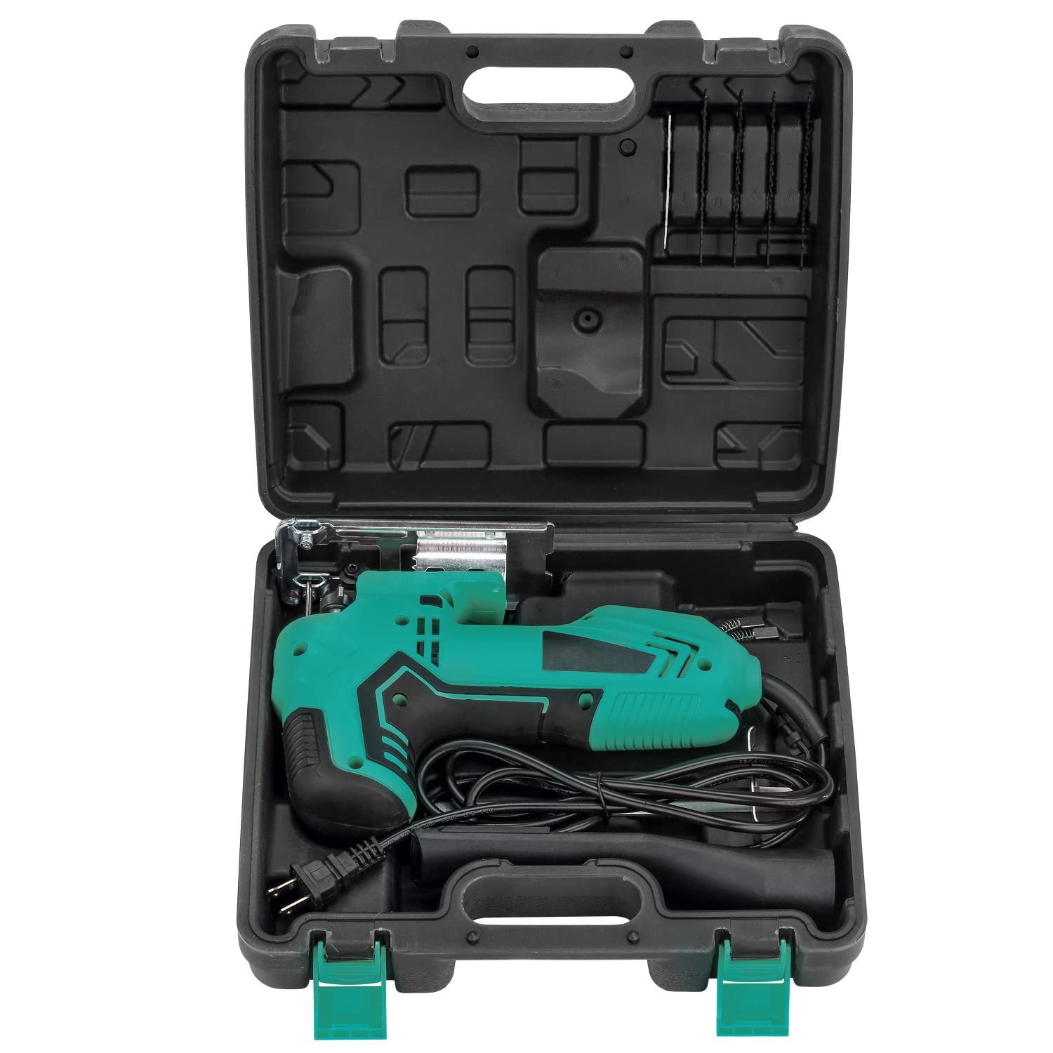 STANEW Seghetto Alternativo 650 W，oscillazioni al min. 1000-3000RPM，6 Velocità Regolabili, 5 lame, Angolo di Taglio da 45º, Profondità: Legno/Alluminio/Metallo: 65/6/6 mm