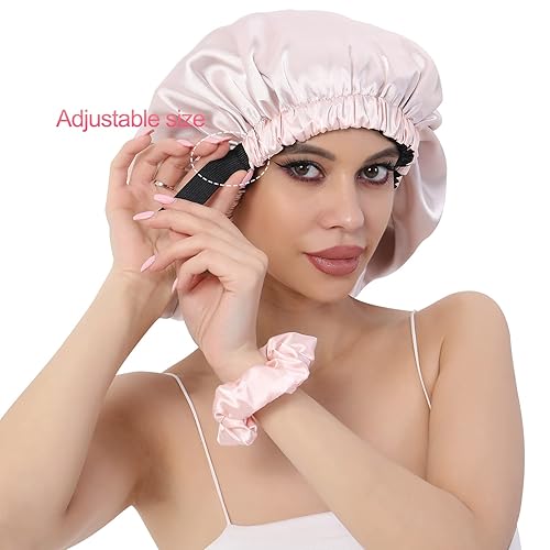 Miniatura 6 de Gorro reversible de satén de seda para dormir, gorra de satén ajustable grande para mujeres con cabello rizado