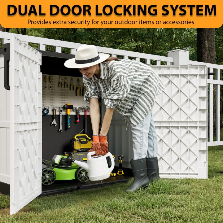 Image of LHBcraft Outdoor Storage Cabinet 36 Cu Ft with Lockable Doors, Waterproof Outdoor Storage Box for Patios,Portable Horizontal Resin Storage Shed, Easy to Assemble