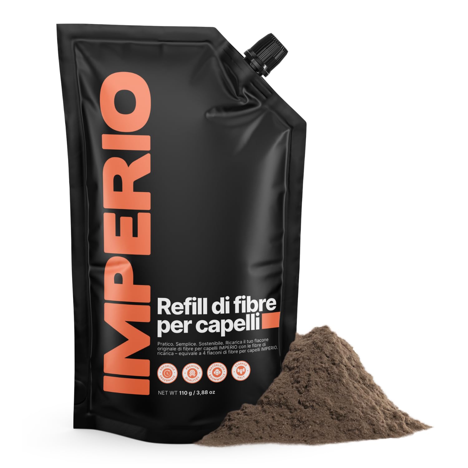 IMPERIO Confezione di Ricarica per Capelli Sparsi - Sacchetto di Ricarica da 110 g con Capelli Premium da Versare - Confezione di Ricarica Sostenibile con Chiusura Pratica - Facile Ricarica della