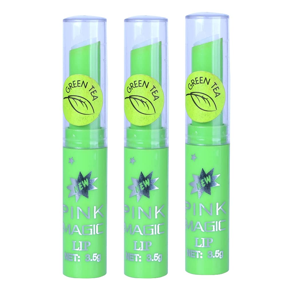 PINNER Fruit Extract Color Changing Green Pink Magic Lipstick Combo Pack of 3??(PINK, 10.5 g)