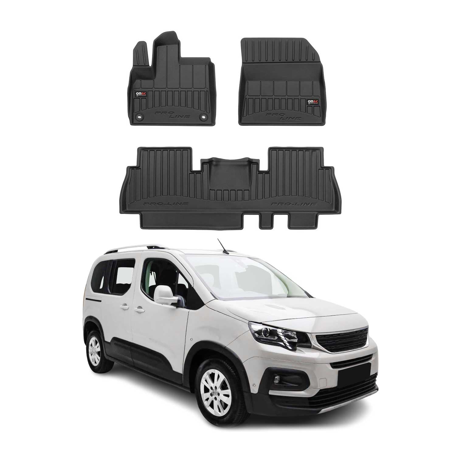 OMAC Alfombrillas de Goma Compatibles con Peugeot Rifter 2018-2024 Premium TPE Alfombrillas de Coche 3tlg