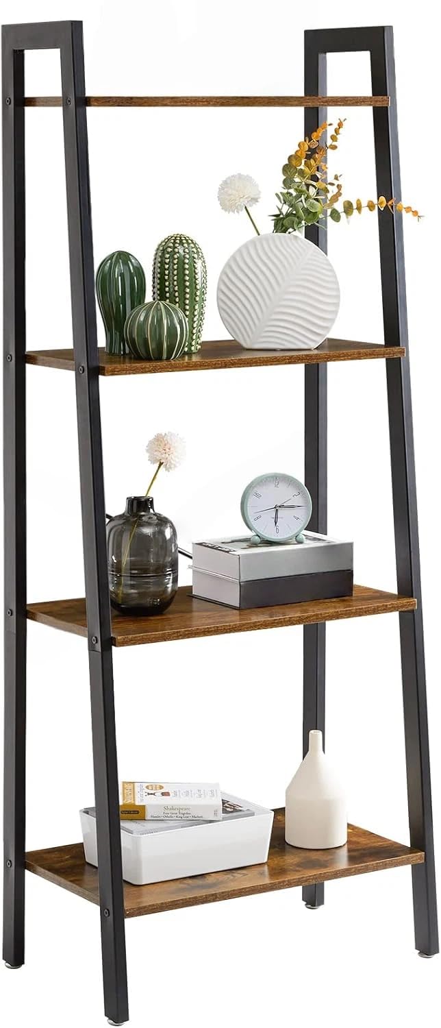 BAKLAM Small Bookshelf, 4-Tier Small Shelves 40cm, Narrow Shelf Tablette, Shelving Unit, Bathroom Corner Shelf, Display Cabinet, with Black Metal Frame, for Bedroom, Livingroom - Rustic Brown