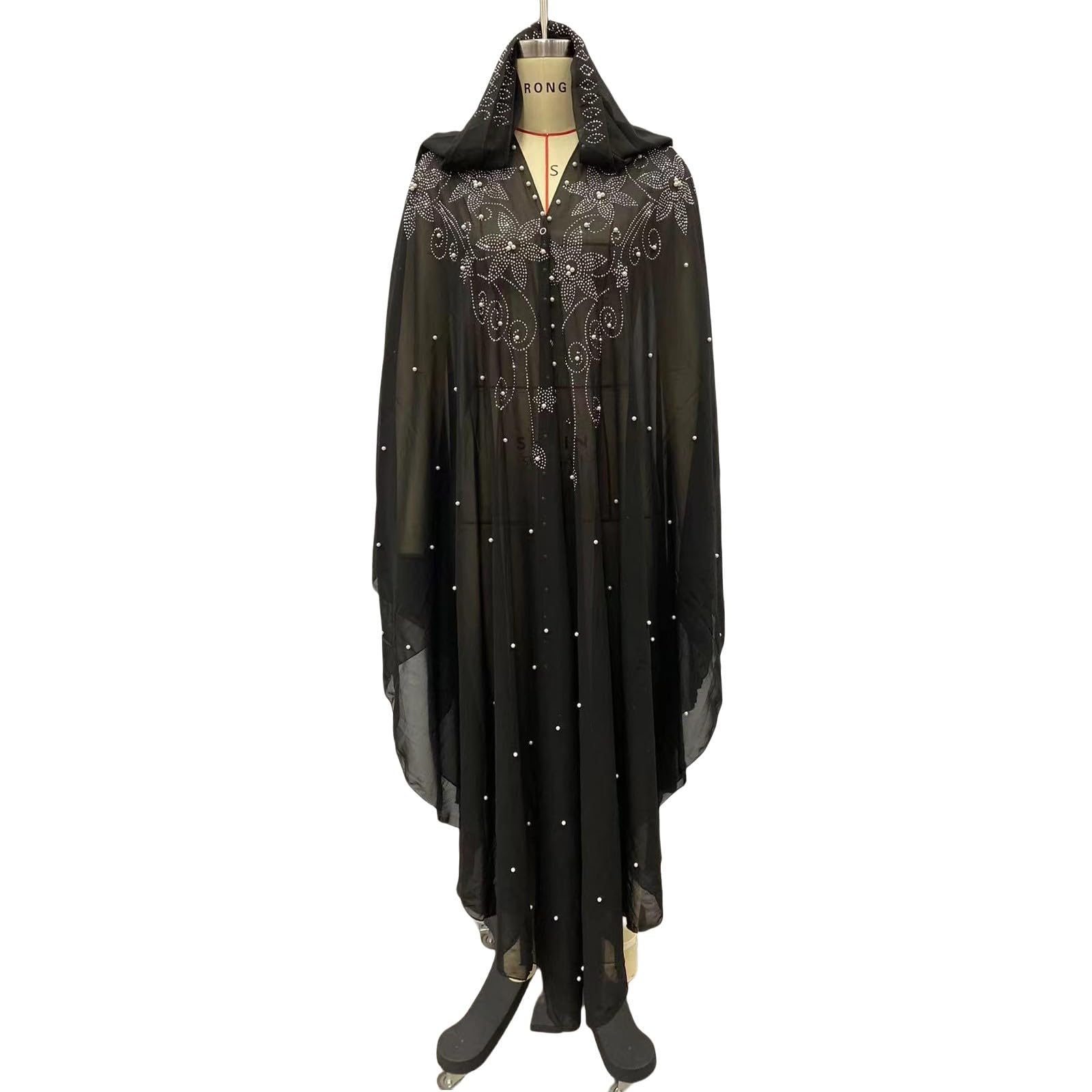 Femmes Musulmane Poncho Châle Wrap Longue Paillettes Cape Cardigan de Soirée Ouverture Avant Poncho Chale Rétro Robe de Priere Tenue de Abaya Islamique Moyen-Orient Jellaba Kabyle Mariage Ramadan