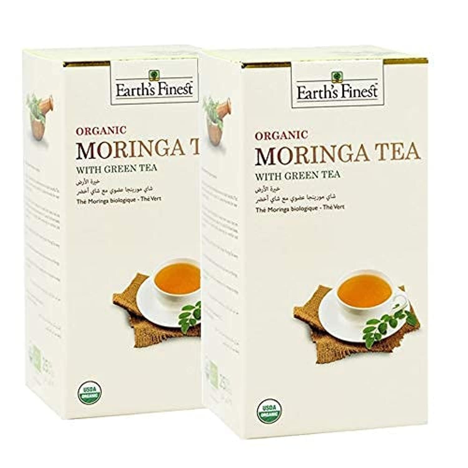 Earth's Finest Organic Moringa Tea With Green Tea 37.5 g (Pack of 2) - 50 Tea Bags | Fresh Flavor, Non-GMO & Caffeine-Free | 100% Natural, Antioxidant Rich Herbal Tea